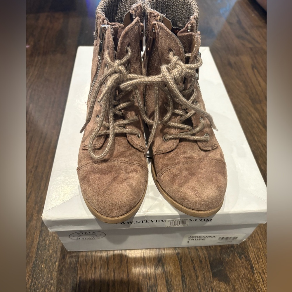 Steve Madden Jbreanna Girls Ankle Boots Suede Taupe Size 1
